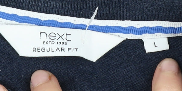 Next Men L Blue Colourblock Polo Shirt Regular Fit