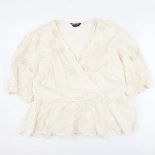 Marks and Spencer Ivory Wrap Blouse for Women, Size 14