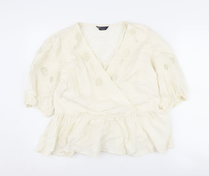 Marks and Spencer Ivory Wrap Blouse for Women, Size 14