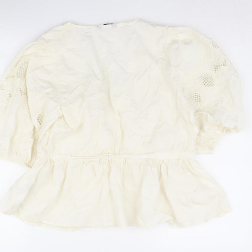 Marks and Spencer Ivory Wrap Blouse for Women, Size 14
