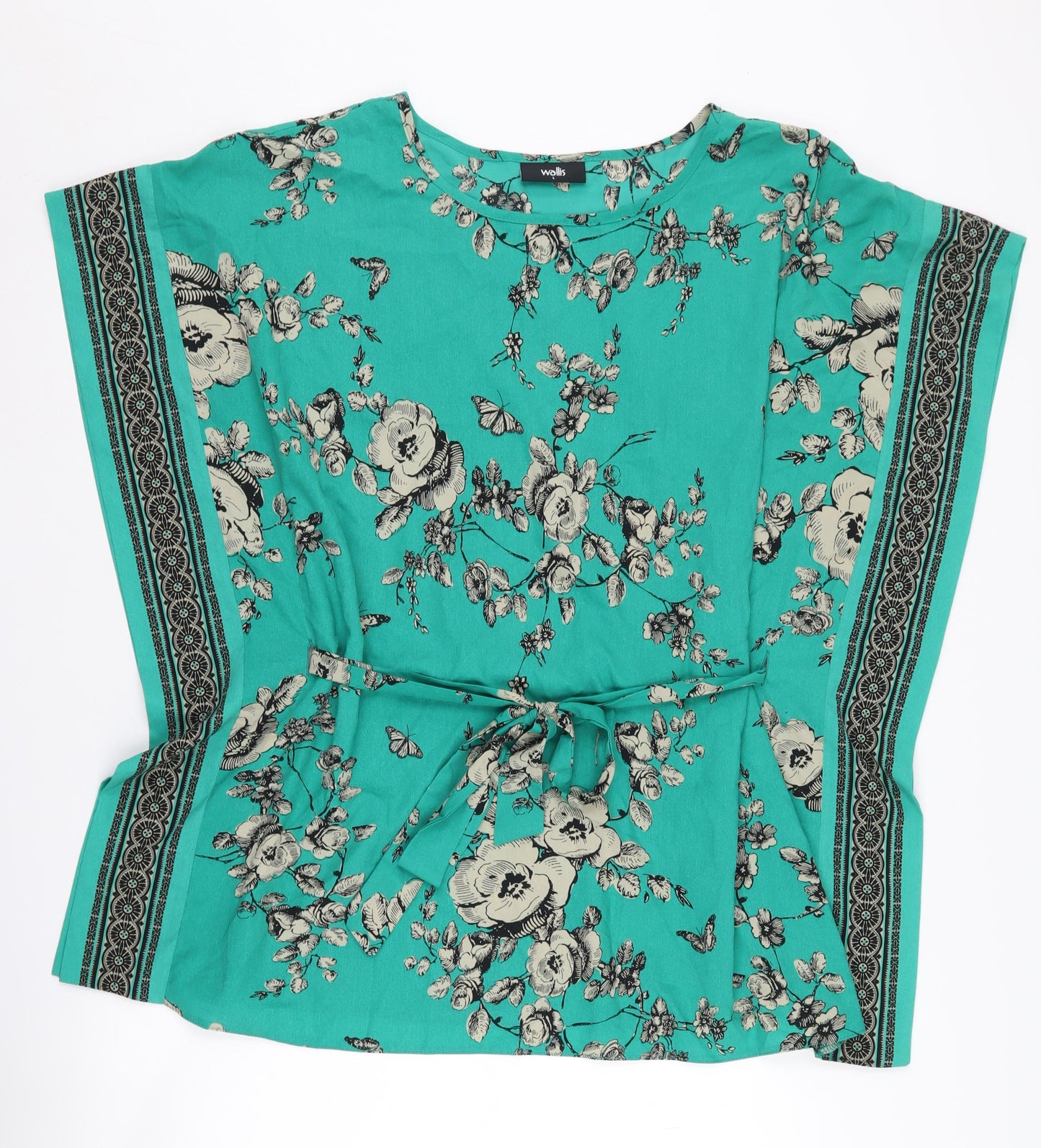 Wallis Women's L Green Floral Belted Tunic Blouse