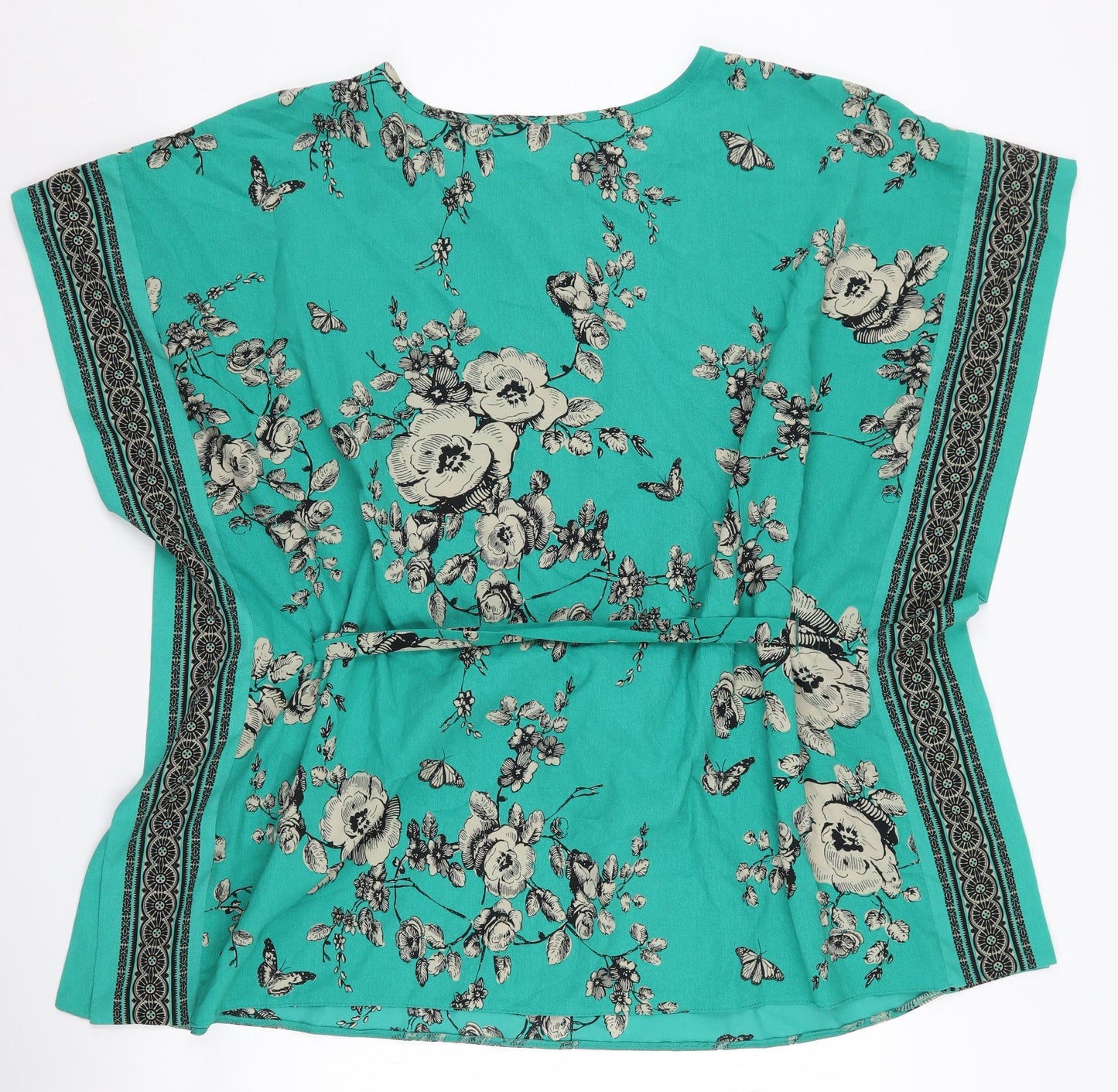 Wallis Women's L Green Floral Belted Tunic Blouse