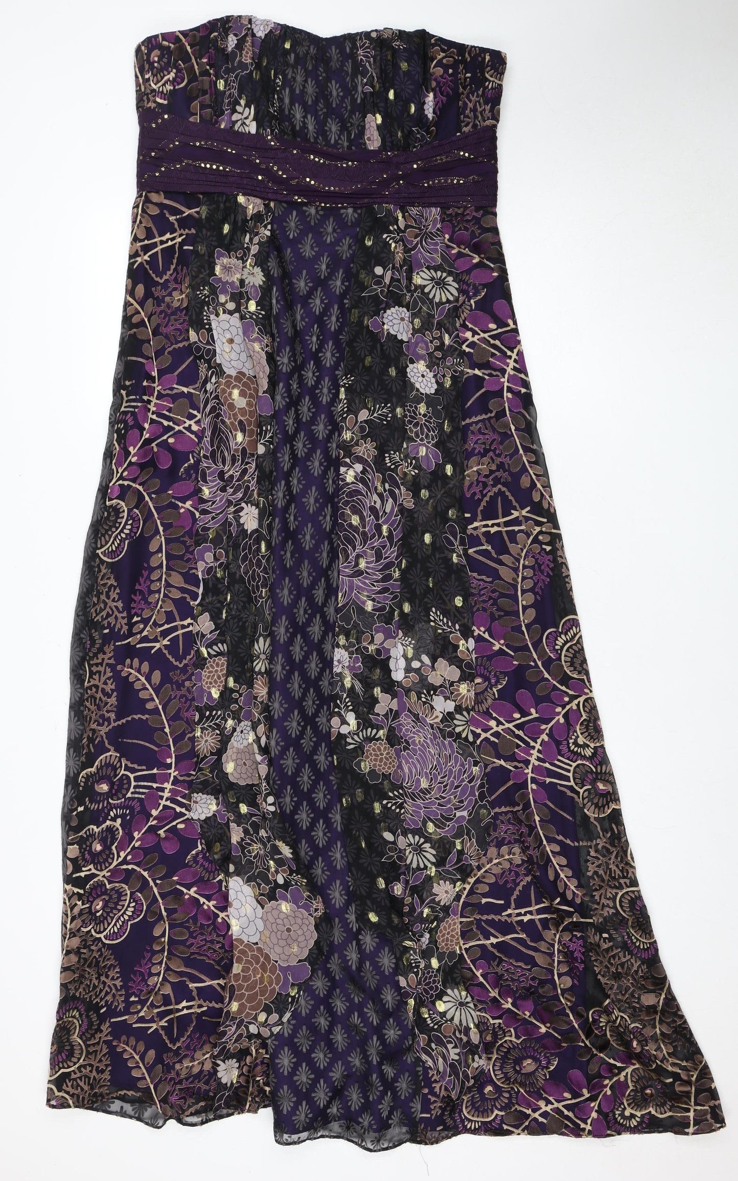 Monsoon Women's Purple Floral Dress Size 14 Silk Blend