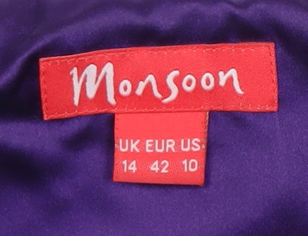 Monsoon Women's Purple Floral Dress Size 14 Silk Blend