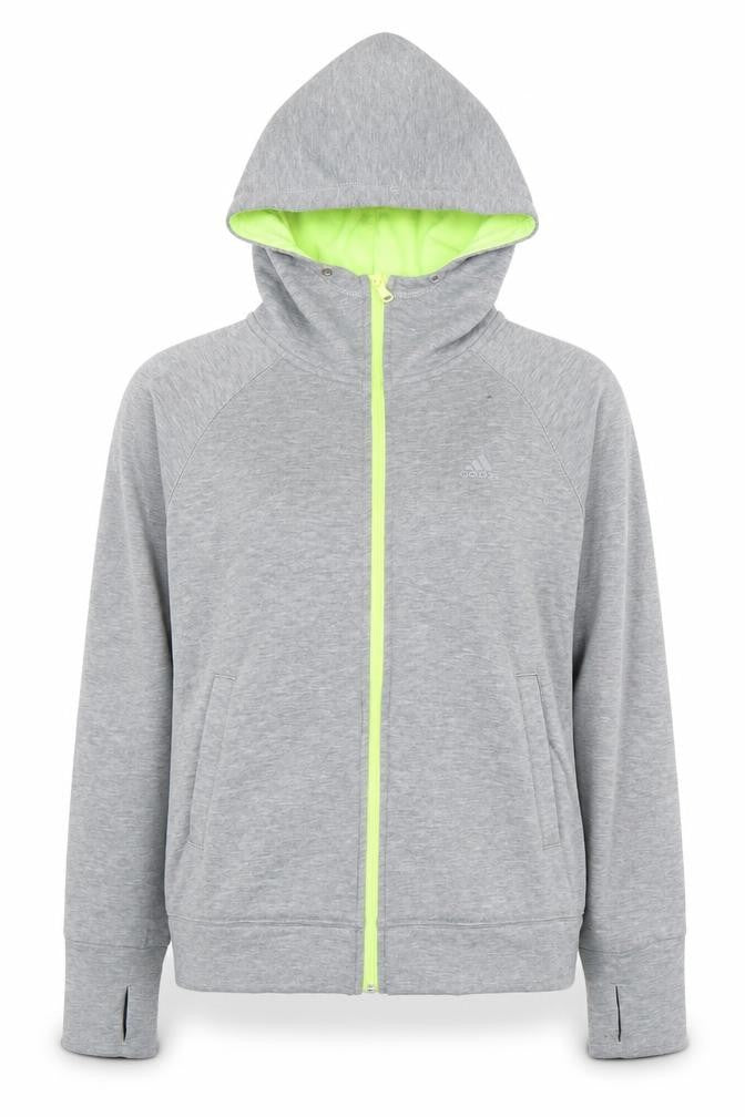 Front view of Adidas Women's Grey Full Zip Hoodie, size S, Activewear