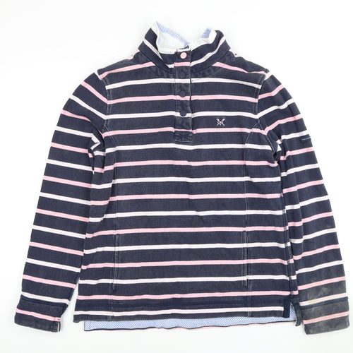 Crew Clothing Women's Blue Pink Henley Striped Sweatshirt Size 12