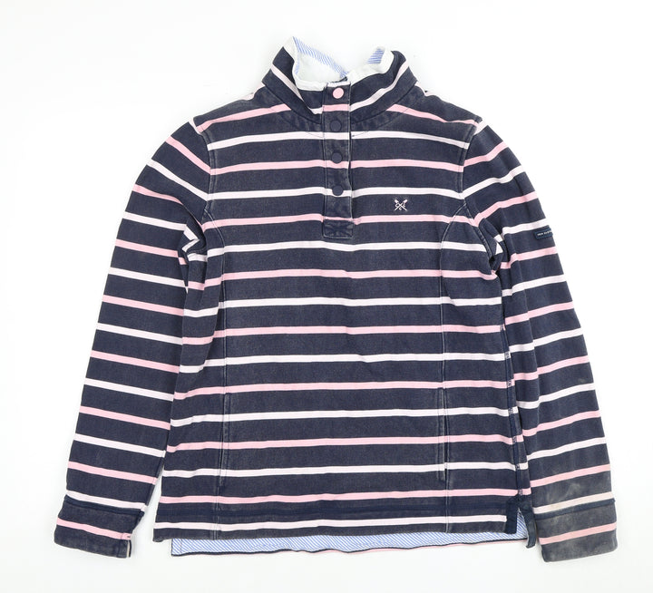 Crew Clothing Women's Blue Pink Henley Striped Sweatshirt Size 12