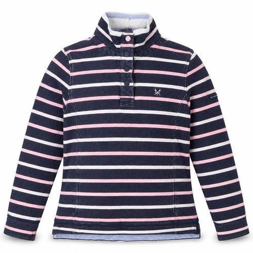 Crew Clothing Women's Blue Pink Henley Striped Sweatshirt Size 12