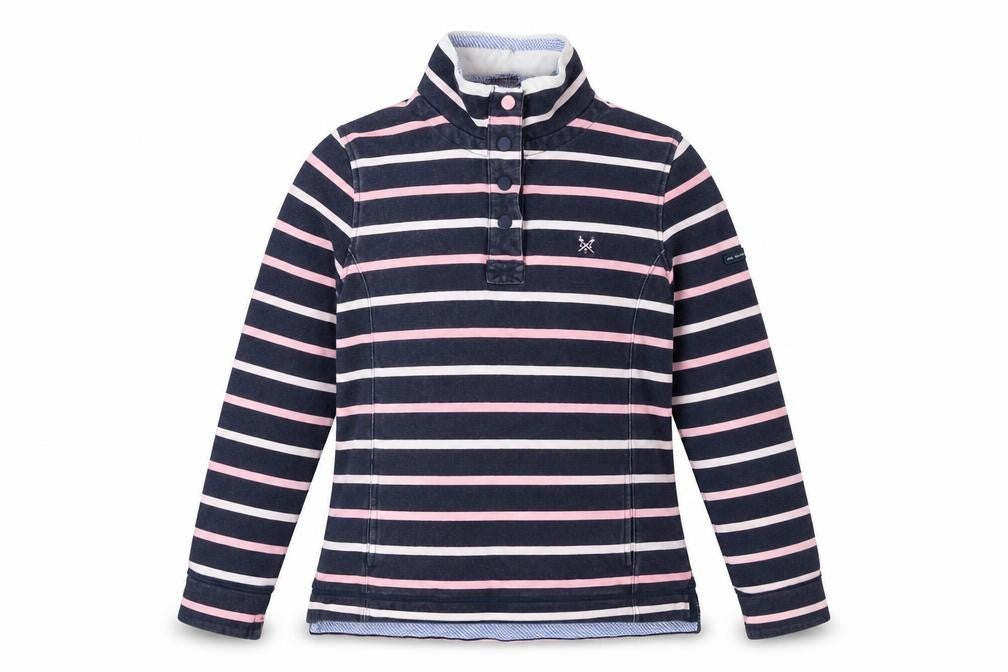 Crew Clothing Women's Blue Pink Henley Striped Sweatshirt Size 12