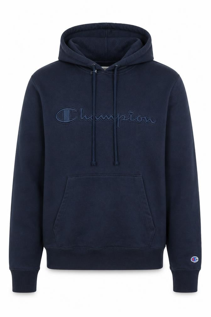 Front view of Champion Men's Blue Pullover Hoodie -, size S