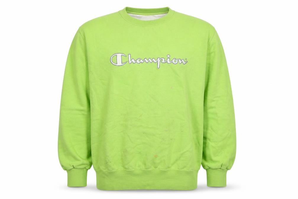 Front view of Champion Men's Green Pullover Sweatshirt L