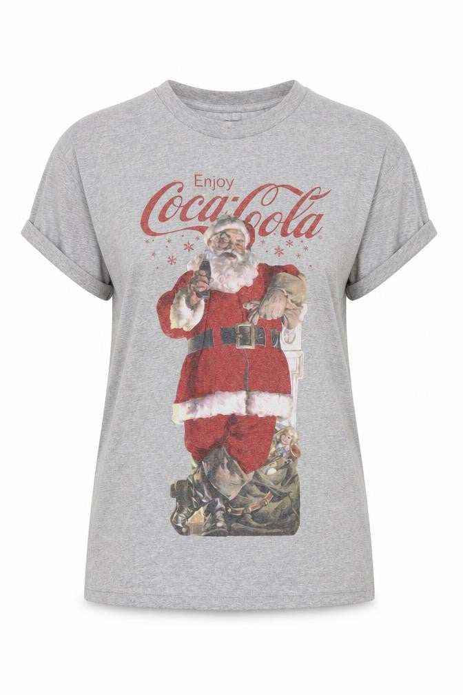 Front view of Coca-Cola Grey Santa T-Shirt, size 4, Graphic Design