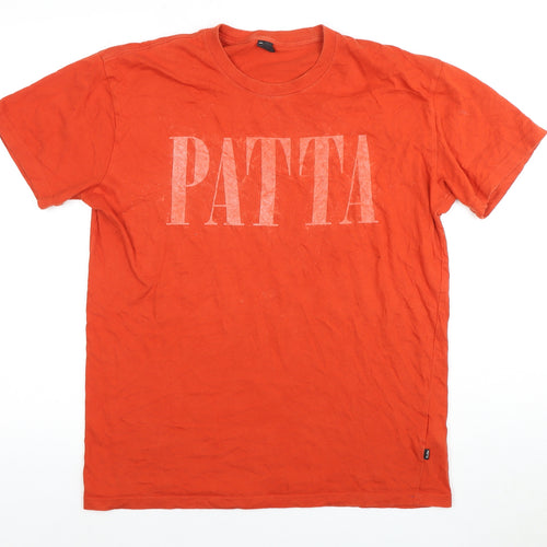 Patta Men's Orange M Crew Neck Logo T-Shirt