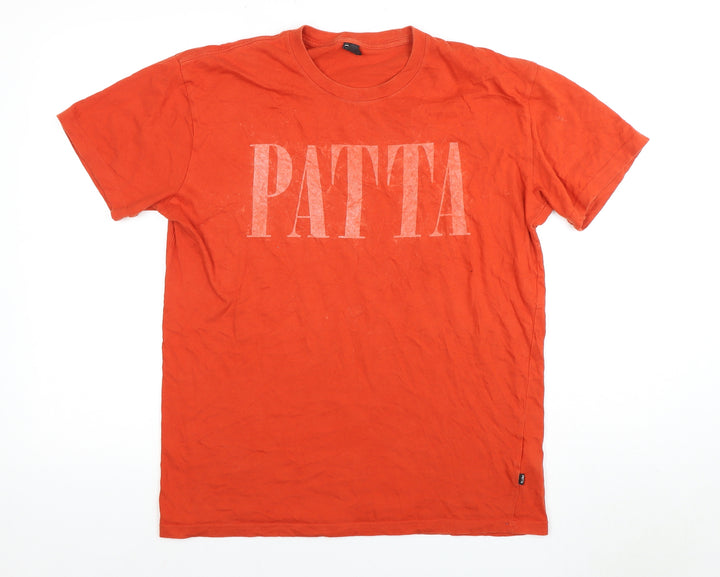 Patta Men's Orange M Crew Neck Logo T-Shirt