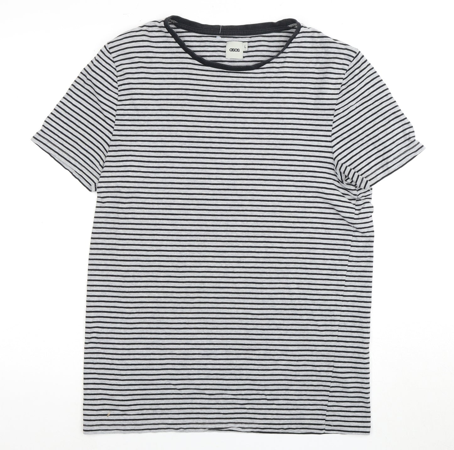 ASOS Men's White Striped Crew Neck T-Shirt - L