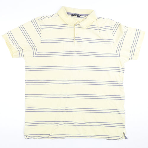 Marks and Spencer Men's Beige Striped Polo Shirt Size L