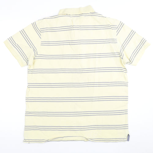 Marks and Spencer Men's Beige Striped Polo Shirt Size L