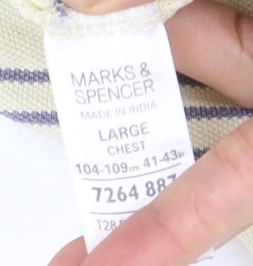 Marks and Spencer Men's Beige Striped Polo Shirt Size L