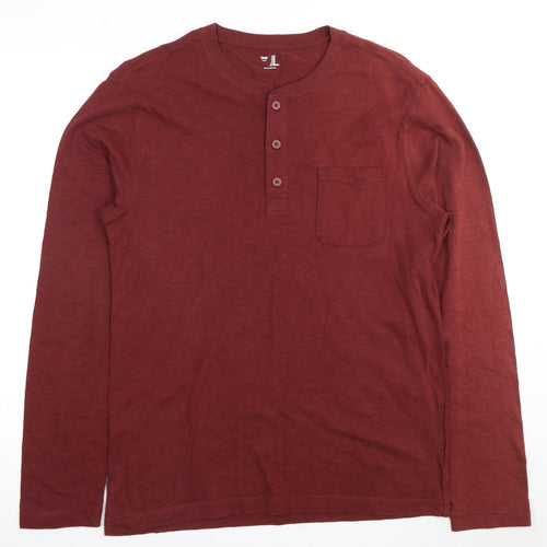 Gap Men's Red Henley Long Sleeve T-Shirt (M)