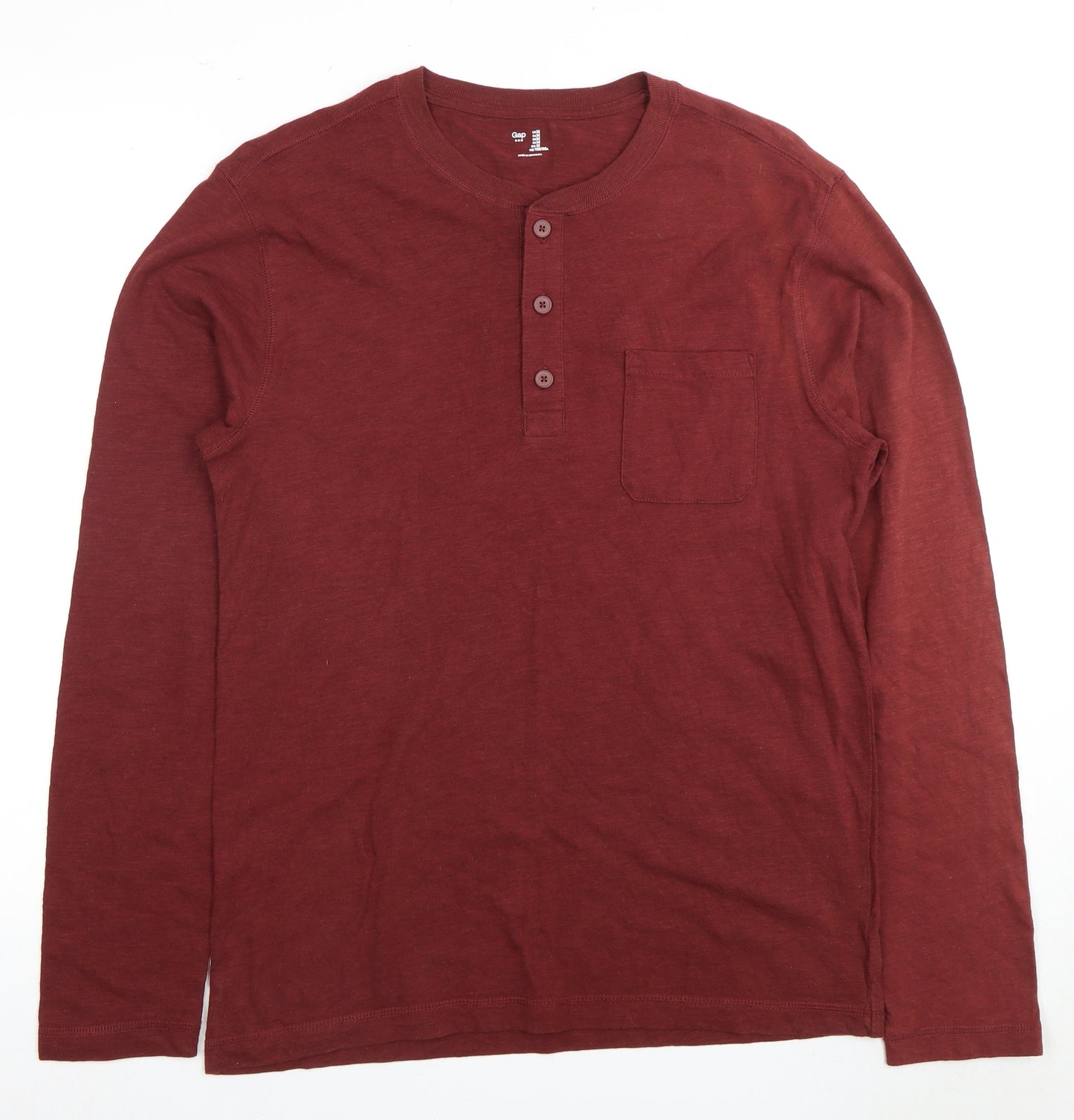 Gap Men's Red Henley Long Sleeve T-Shirt (M)
