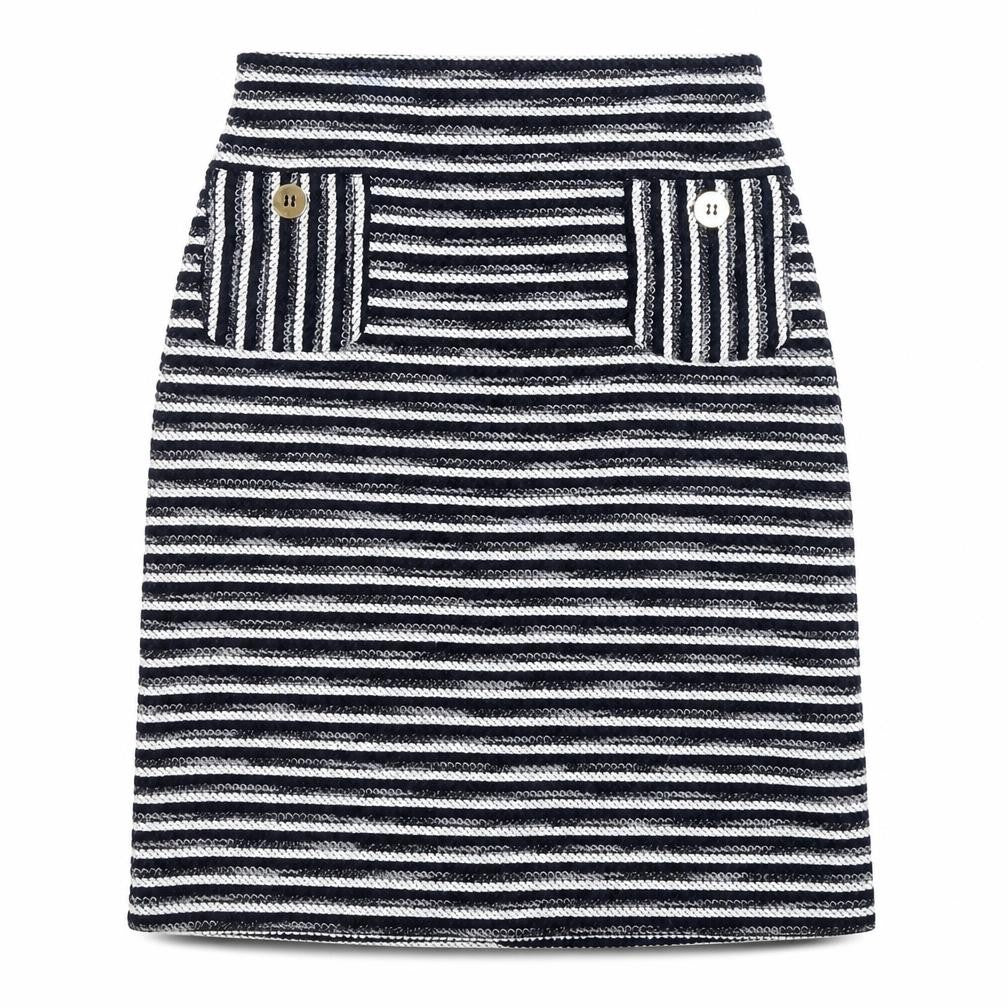 Front view of Iblues Women's Multicoloured Striped Pencil Skirt