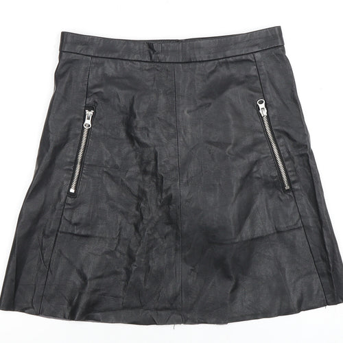 H&M Women's Black A-Line Skirt Size 8 with Zip Accents