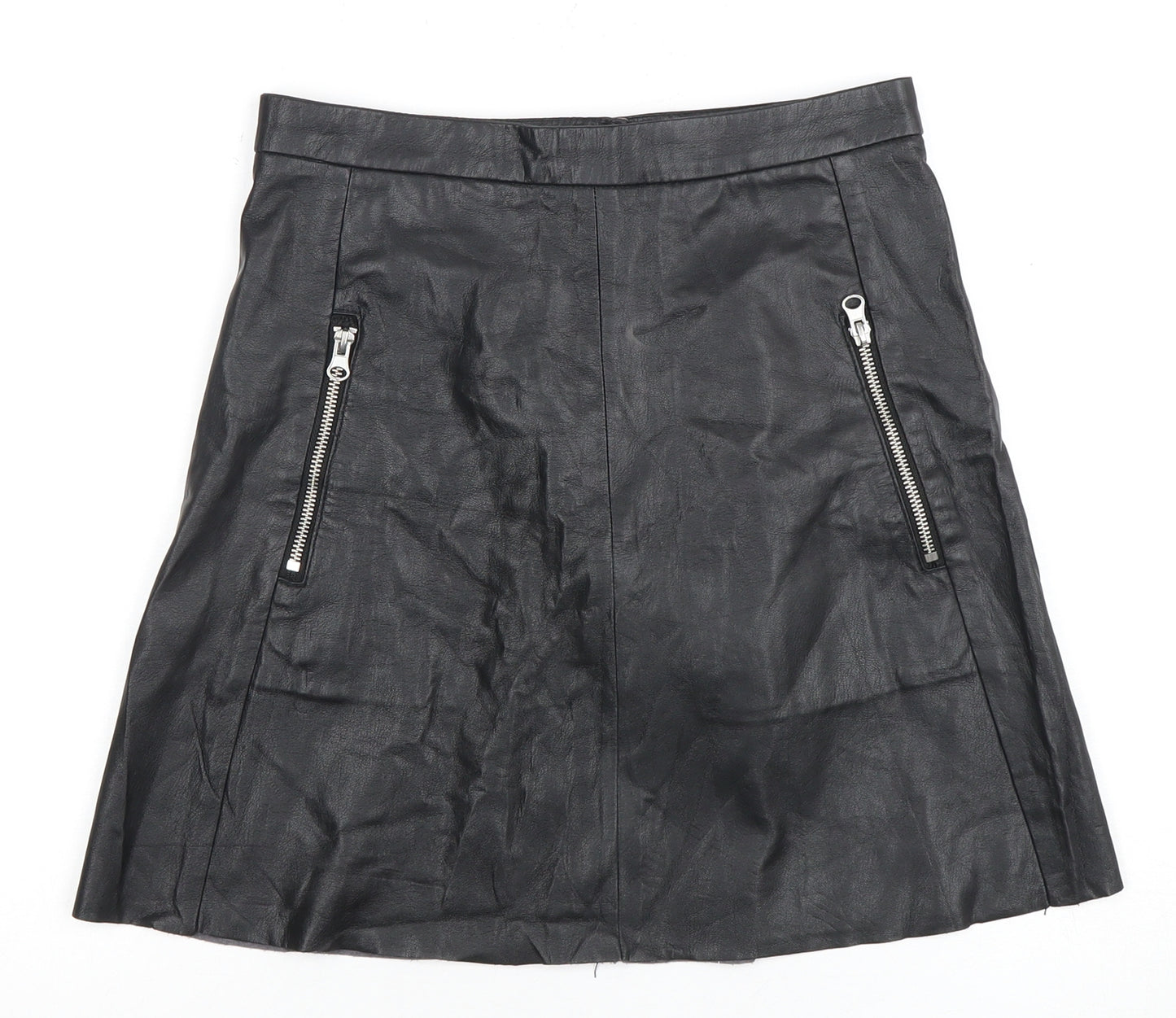 H&M Women's Black A-Line Skirt Size 8 with Zip Accents