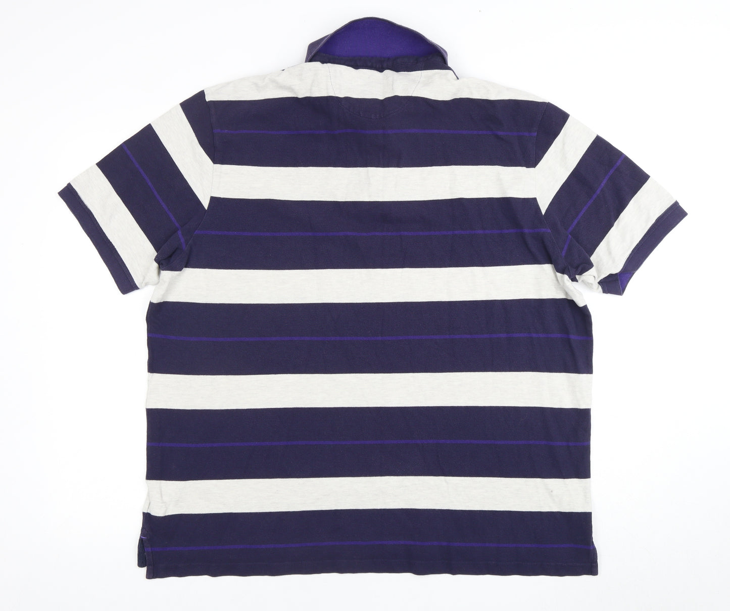 Marks and Spencer Men's Blue Striped Polo - 2XL