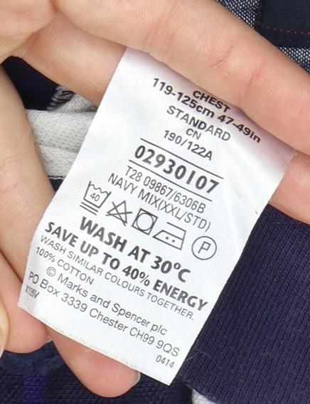 Marks and Spencer Men's Blue Striped Polo - 2XL