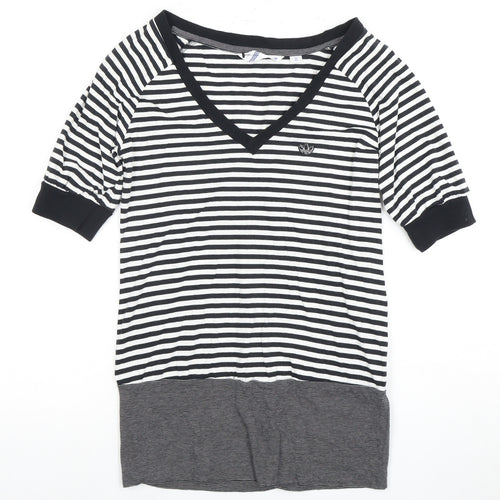 Adidas Women's Black/White Striped V-Neck T-Shirt Size 8