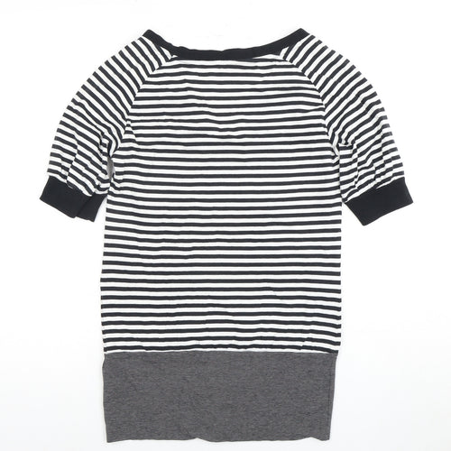 Adidas Women's Black/White Striped V-Neck T-Shirt Size 8