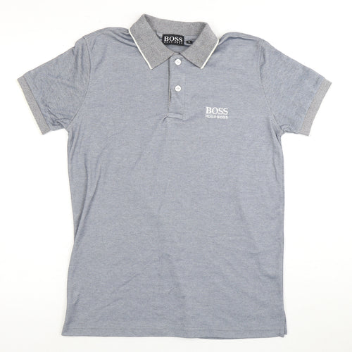 Hugo Boss Men's Grey Polo Shirt S with Button-Down Collar