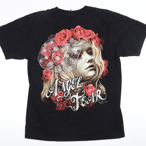 Men’s Black L T-Shirt - Angel Art Graphic Short Sleeve
