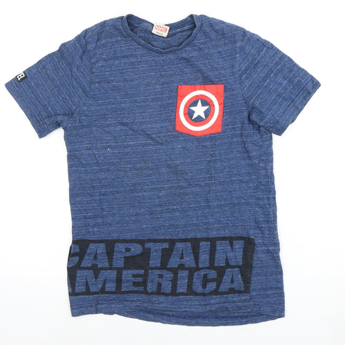 Marvel Boys Blue Captain America T-Shirt, 11-12 Years, Crew Neck
