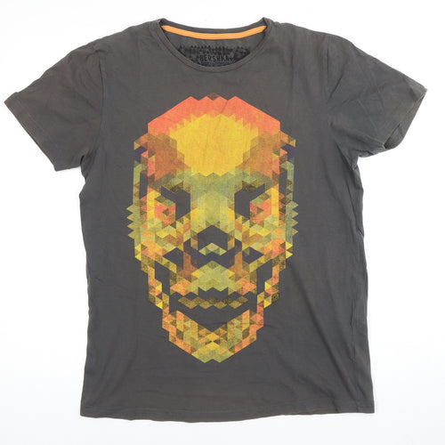 Bershka Men's Geometric Print T-Shirt, M Multicoloured