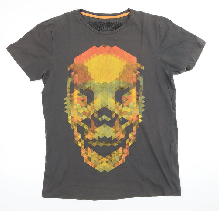 Bershka Men's Geometric Print T-Shirt, M Multicoloured