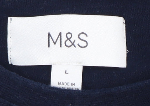 Marks and Spencer Men's Blue Striped T-Shirt, Size L