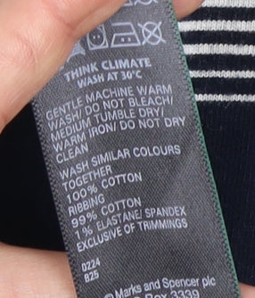 Marks and Spencer Men's Blue Striped T-Shirt, Size L