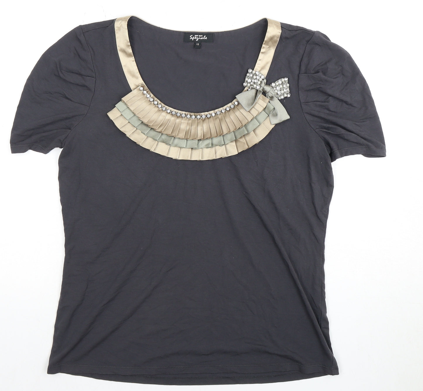 Per Una Women's Black Scoop Neck T-Shirt, Size 12