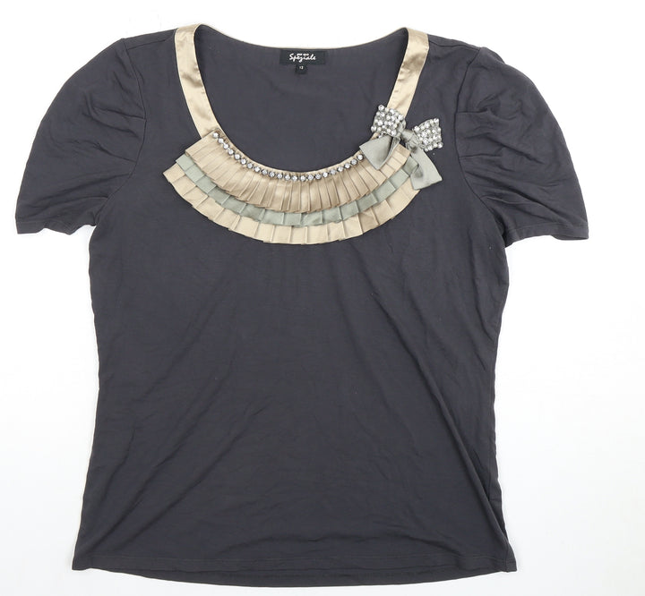 Per Una Women's Black Scoop Neck T-Shirt, Size 12