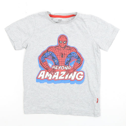 Marks and Spencer Boys Grey Spider-Man T-Shirt 6-7Yrs