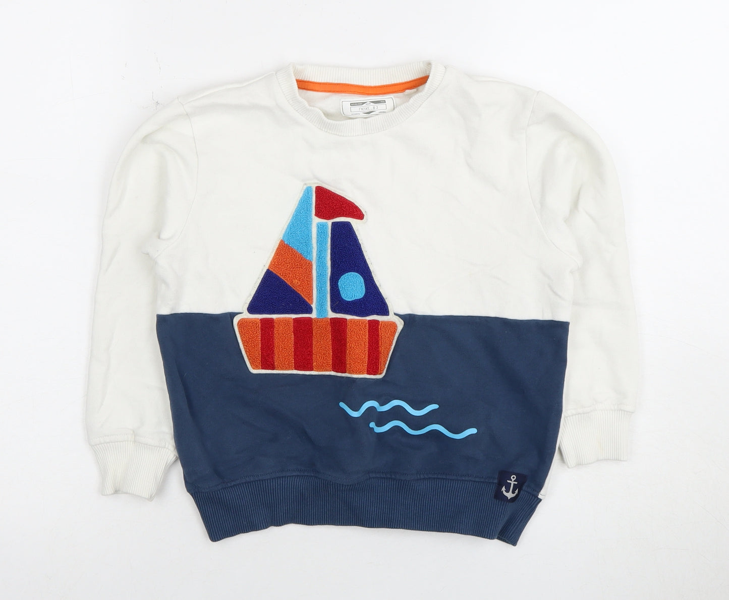 Next Boys Nautical Sweatshirt, White/Blue, 8-9 Years, Pullover
