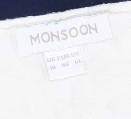 Monsoon Women's Blue Ivory A-Line Round Neck Dress 18
