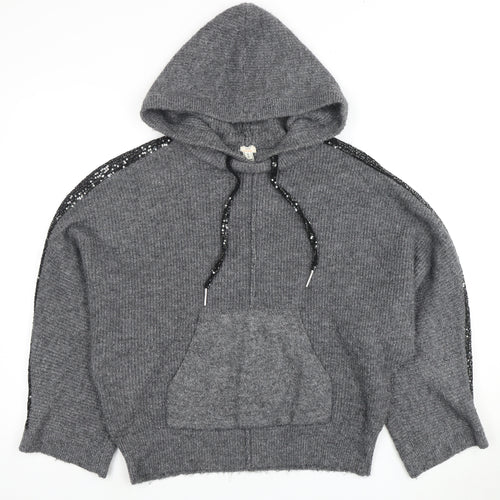 River Island Women's Grey Sequin Hooded Jumper S