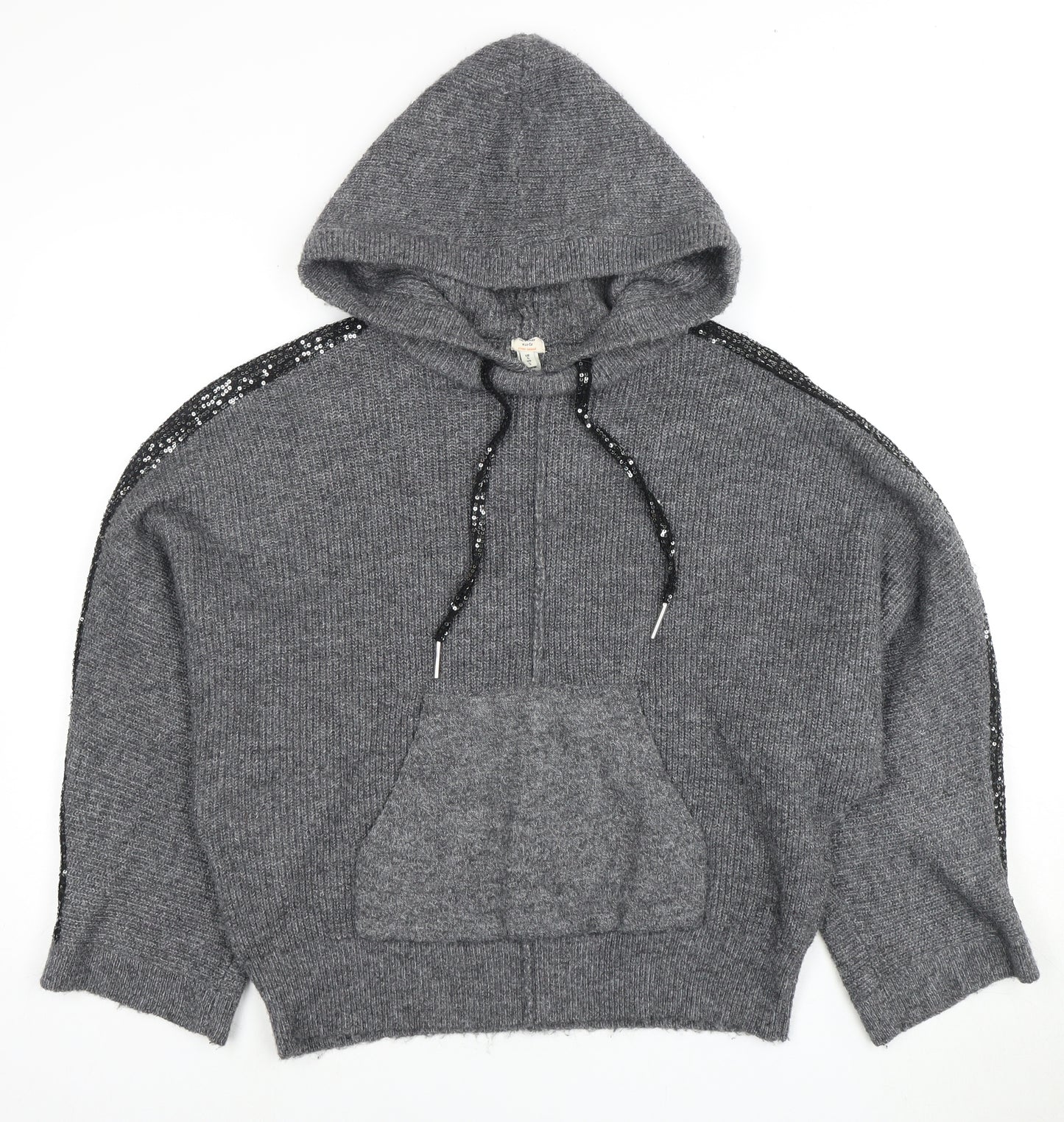 River Island Women's Grey Sequin Hooded Jumper S