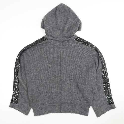 River Island Women's Grey Sequin Hooded Jumper S