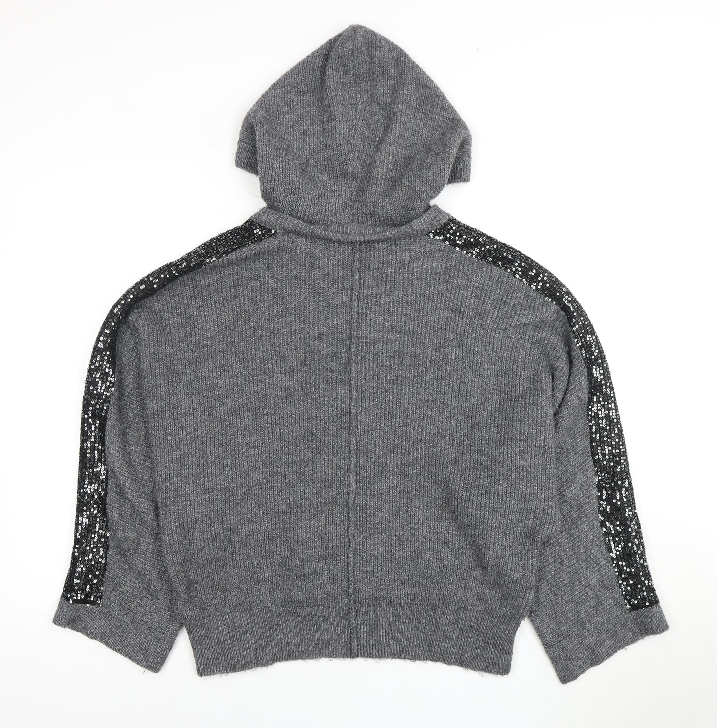 River Island Women's Grey Sequin Hooded Jumper S