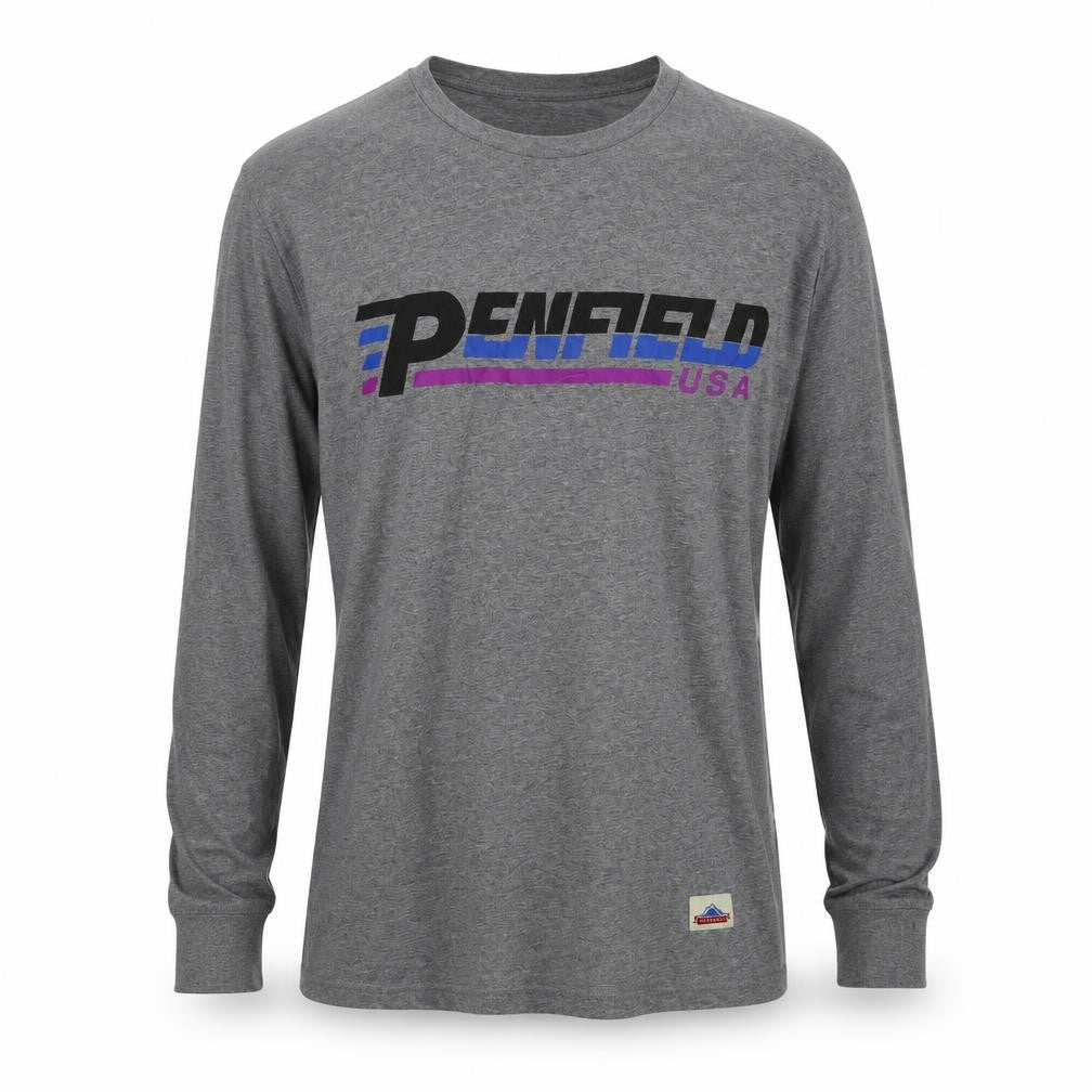 Front view of Penfield Men's Grey Graphic Print Long Sleeve T-Shirt