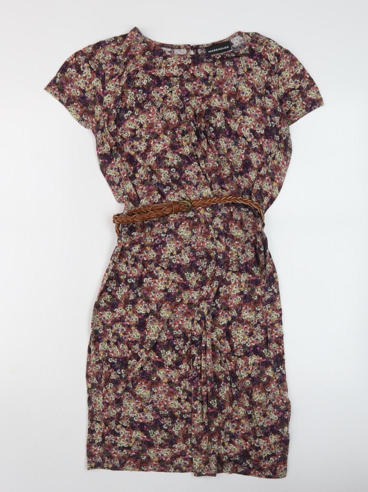 Warehouse Women's Multicoloured Floral Shift Dress Size 14