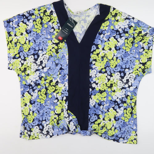 Cotton Traders Women's Blue Floral V-Neck Top Size 16